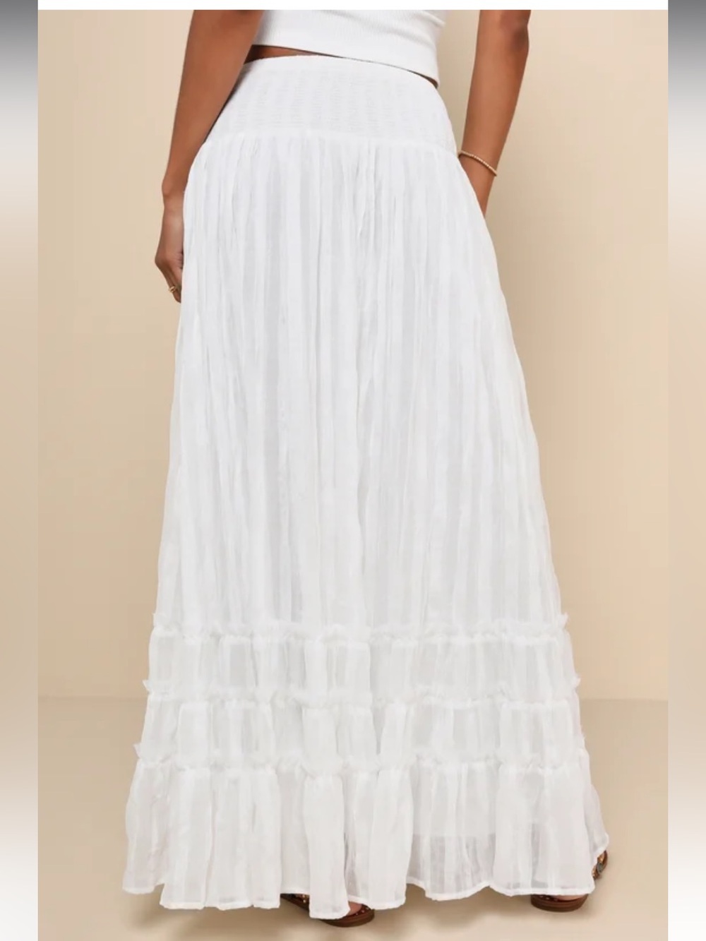 NWT Lulus Sunny Baby White Smocked Tiered High-Waisted Midi Skirt Size Small - Picture 3 of 13